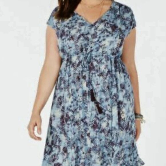 NWT Style & Co Vintage Blue Empire Sharkbite Dress sz L Orig$90+Tax - Picture 2 of 8